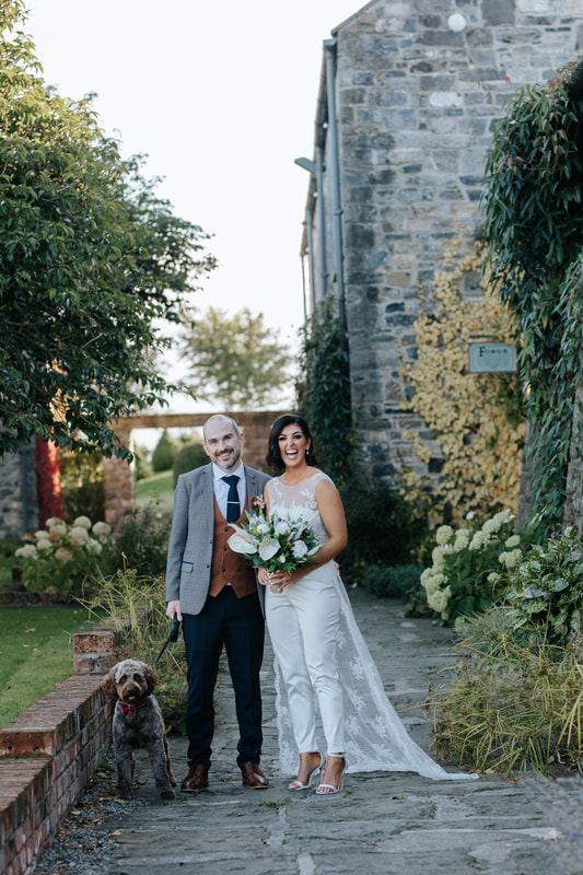 Ballymagarvey village wedding photography, Wedding Photography Ireland, Bride &Groom with dog